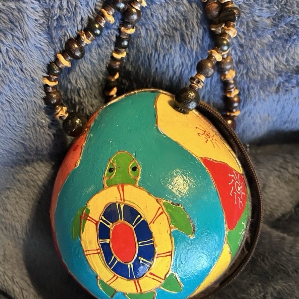 Colorful handmade Turtle Design Beaded coconut Bag